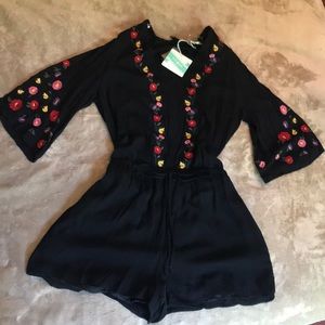 Embroidered Black Romper